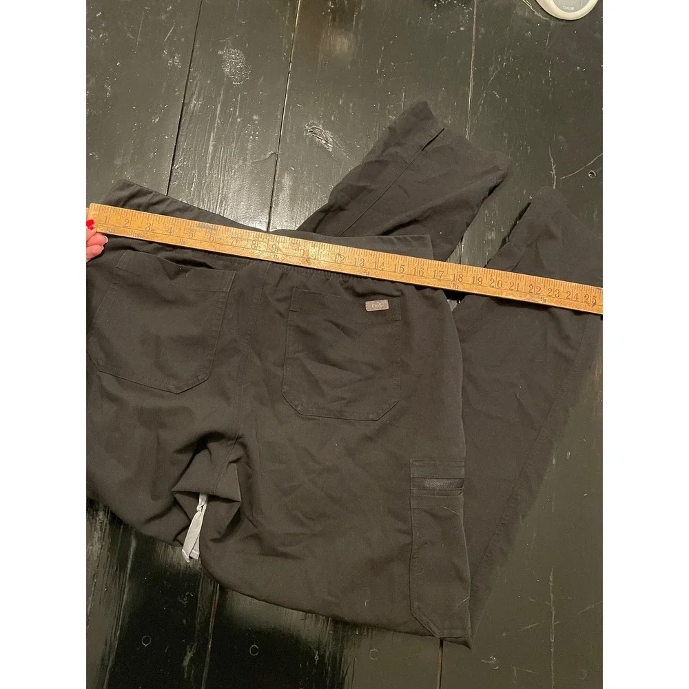 FIGS Technical Collection Black Scrub Pants L T Cargo Pockets Drawstring Waist